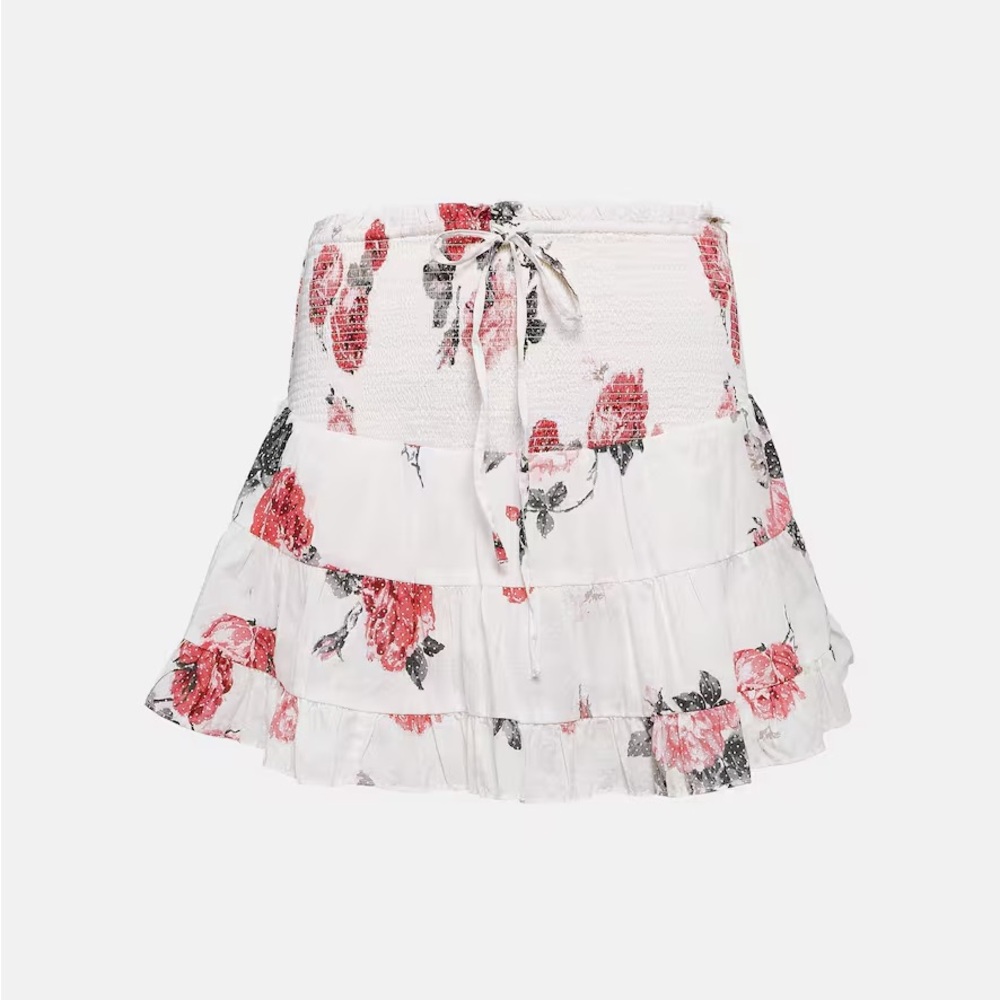 LoveShackFancy White and Pink Floral Mini Skirt